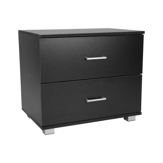 Sarantino Bedside Table 2 Drawer Nightstand Cabinet Black Storage