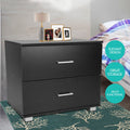 Sarantino Bedside Table 2 Drawer Nightstand Cabinet Black Storage