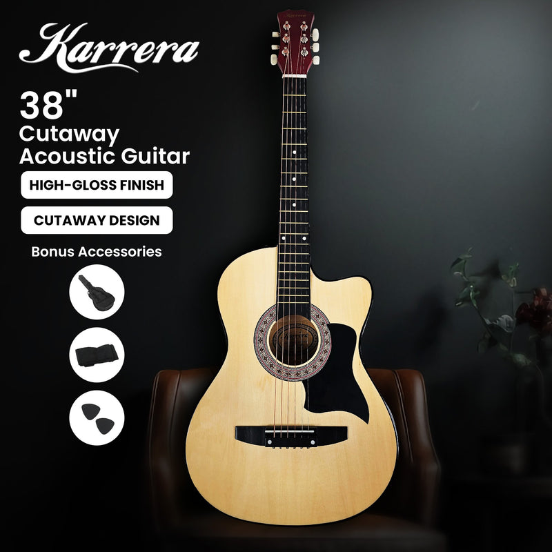 Karrera 38in Cutaway Acoustic Guitar with Bag Natural