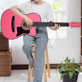 Karrera 38in Cutaway Acoustic Guitar Pink with Bag