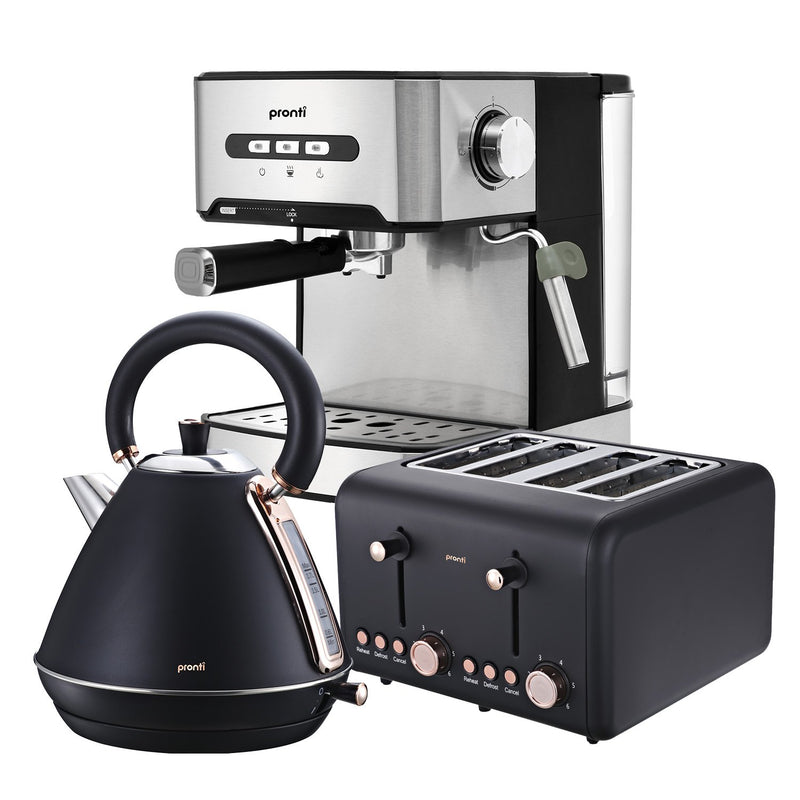 Pronti Toaster Kettle Coffee Machine Breakfast Set Black