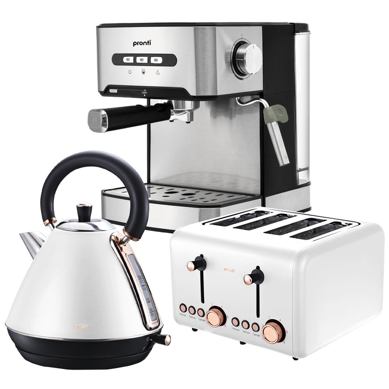 Pronti Toaster Kettle Coffee Machine Breakfast Set White