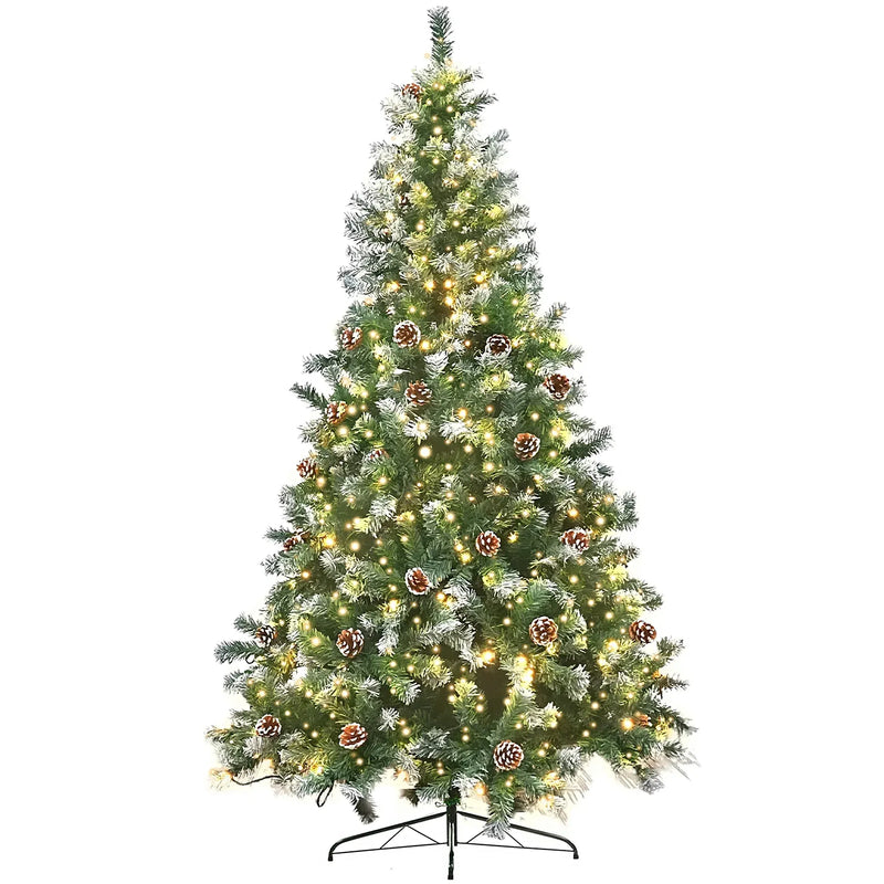 Christabelle 1.8m Pre-Lit LED Artificial Christmas Tree with Snow Tipped Needles Pine Cones Stand