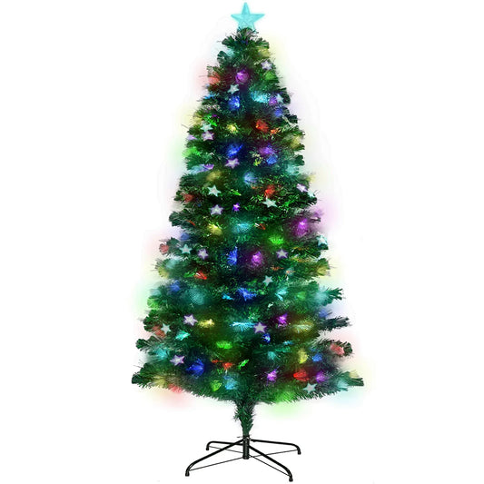 Christabelle 2.1m Pre-Lit Fibre Optic Artificial Christmas Tree with Multicolour Twinkling Star Lights