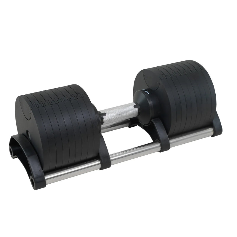Powertrain Eon 45kg Adjustable Dumbbell, Quick Dial 5-45kg Weight for Home Gym Strength Training - Black