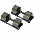 Powertrain Eon 90kg Adjustable Dumbbells Pair (2x 45kg) Quick Dial Strength Training Free Weights for Home Gym, Green