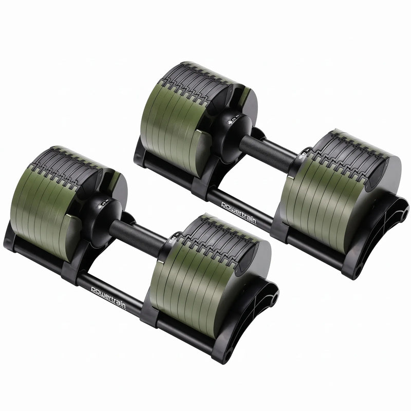 Powertrain Eon 90kg Adjustable Dumbbells Pair (2x 45kg) Quick Dial Strength Training Free Weights for Home Gym, Green