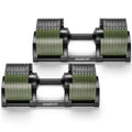 Powertrain Eon 90kg Adjustable Dumbbells Pair (2x 45kg) Quick Dial Strength Training Free Weights for Home Gym, Green