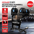 Powertrain 48kg Adjustable Dumbbell Set Stand Blue