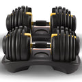 Powertrain 48kg Adjustable Dumbbells Set with Stand, Quick Dial Free Weights for Home Gym Strength Training - Gold