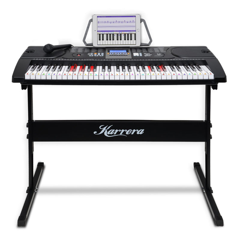 Karrera 61 Key Electronic LED Keyboard Piano Stand Black