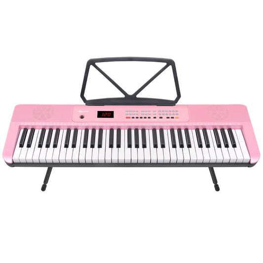 Karrera 61 Key Electronic Piano Keyboard LED Pink Stand