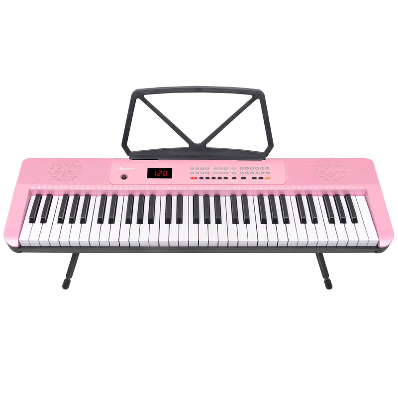 Karrera 61 Key Electronic Piano Keyboard LED Pink Stand