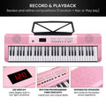 Karrera 61 Key Electronic Piano Keyboard LED Pink Stand