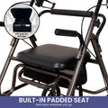 Orthonica Foldable 4-Wheel Rollator Walker with Padded Seat & Storage, Height Adjustable Steel Frame - Grey