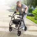 Orthonica Foldable 4-Wheel Rollator Walker with Padded Seat & Storage, Height Adjustable Steel Frame - Grey