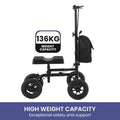 Orthonica Foldable Steel Knee Scooter Mobility Walker with 10-Inch Wheels Height Adjustable Storage Bag 136kg