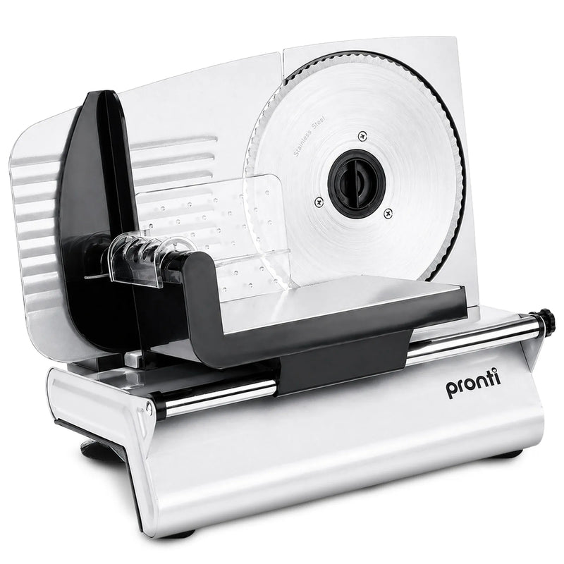 Pronti White Electric Food Slicer 200W with Adjustable Thickness 1 to 15mm Serrated and Fine Edge Stainless Steel Blades