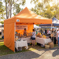 Wallaroo 3x3m Pop Up Gazebo Marquee Tent Orange Outdoor Folding Canopy with 5 Walls Sandbags Carry Bag Market Camping