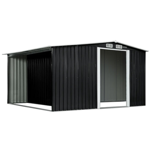 Wallaroo Garden Shed 10x8ft Semi-Closed Storage Black