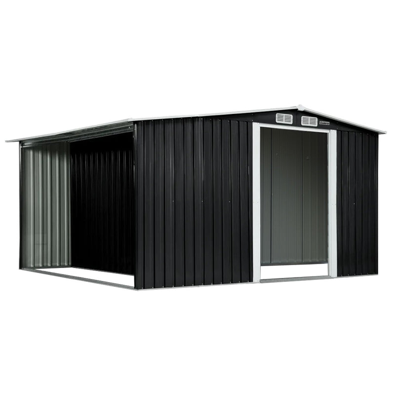 Wallaroo Garden Shed 10x8ft Semi-Closed Storage Black