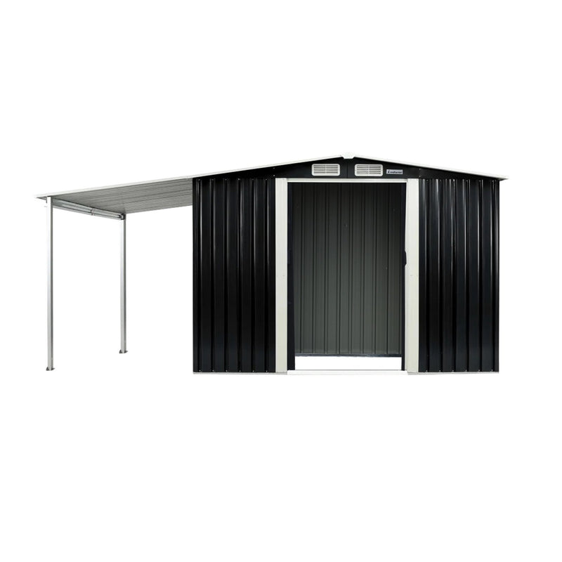Wallaroo 6x8ft Zinc Steel Garden Shed Open Storage Black
