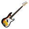 Karrera 39in 4-String Electric Guitar Bass Tuner Full Size Sunburst