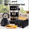 Pronti 1.2L Espresso Machine Kettle Toaster Breakfast Set Black
