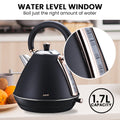 Pronti 1.7L Kettle Black Rose Trim Electric Stainless Steel