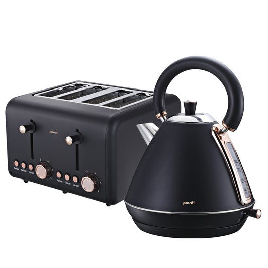 Pronti Rose Toaster Kettle Bundle Black 2Pc Set