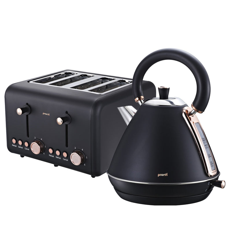 Pronti Rose Toaster Kettle Bundle Black 2Pc Set