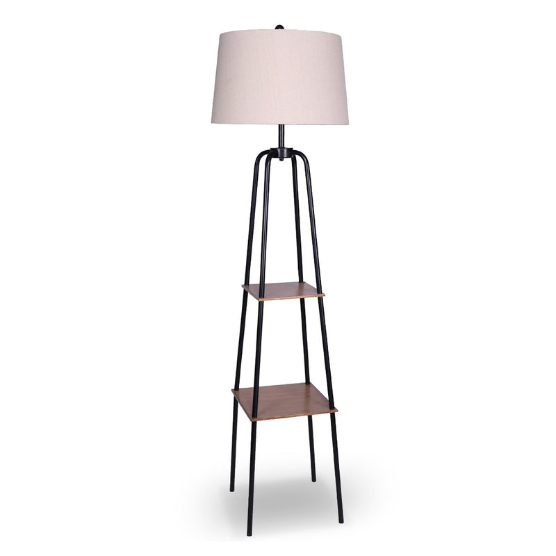Sarantino Metal Etagere Floor Lamp Wood Shelf Storage