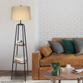 Sarantino Metal Etagere Floor Lamp Wood Shelf Storage