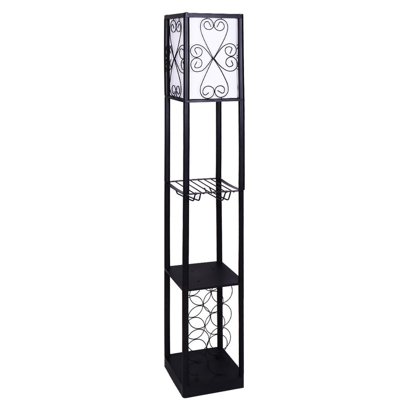 Sarantino Metal Floor Lamp Wine Holder Shelf Storage
