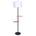 Sarantino Metal Floor Lamp Black Post Round Wood Shelves
