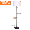 Sarantino Metal Floor Lamp Black Post Round Wood Shelves