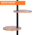 Sarantino Metal Floor Lamp Black Post Round Wood Shelves