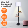 Sarantino Metal Floor Lamp Black Post Round Wood Shelves