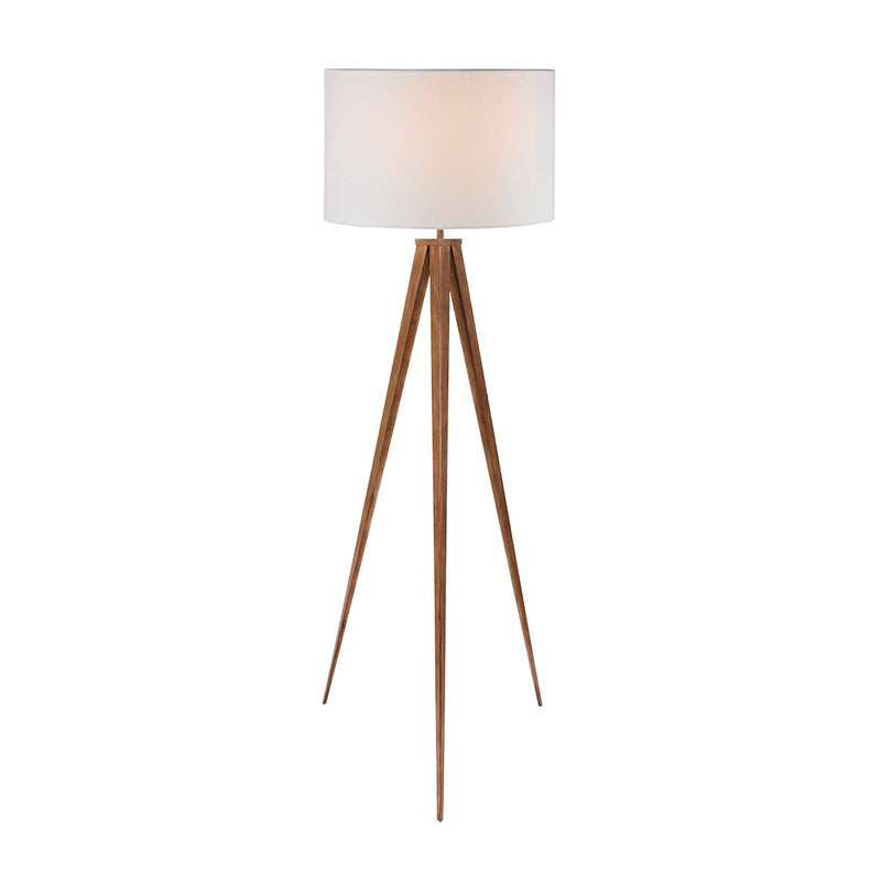 Sarantino Metal Tripod Floor Lamp Drum Shade Wooden Finish