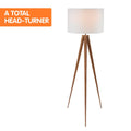 Sarantino Metal Tripod Floor Lamp Drum Shade Wooden Finish