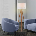 Sarantino Metal Tripod Floor Lamp Drum Shade Wooden Finish