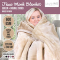 Laura Hill Mink Blanket QUEEN Beige DOUBLE Sided 600GSM