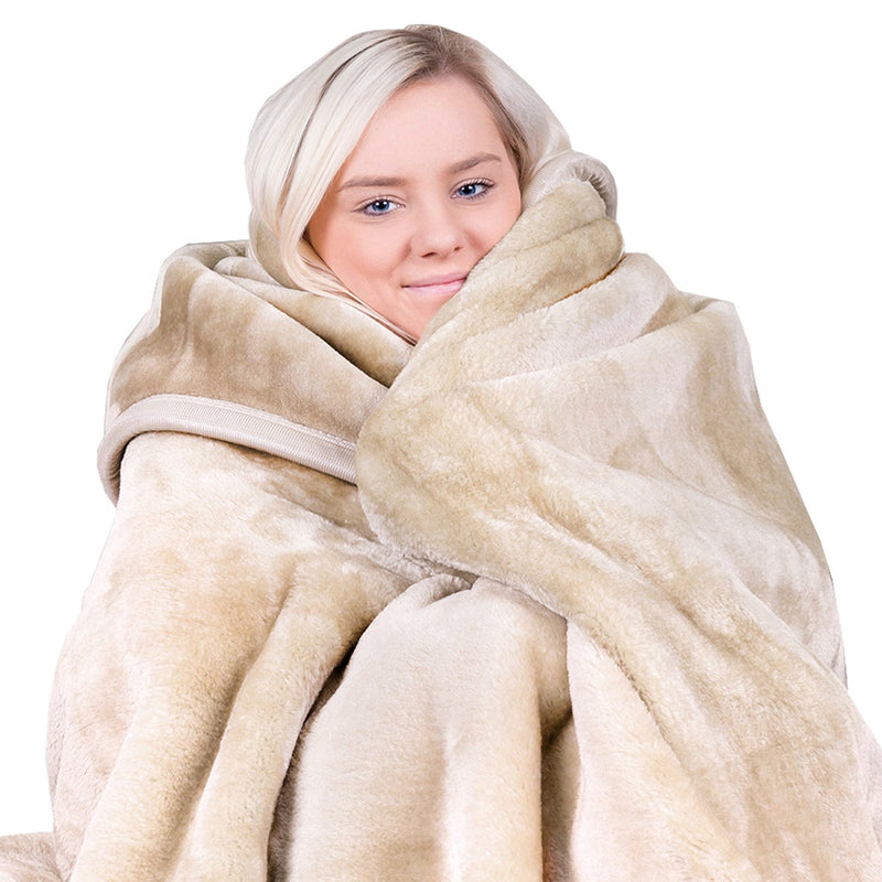 Laura Hill 800gsm Faux Mink Throw Blanket QUEEN 220x240cm Cream