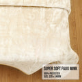 Laura Hill 800gsm Faux Mink Throw Blanket QUEEN 220x240cm Cream