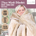 Laura Hill 800gsm Faux Mink Throw Blanket QUEEN 220x240cm Cream