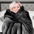 Laura Hill 800-gsm Faux Mink Throw Rug Blanket QUEEN Size DOUBLE-sided Large Super Luxurious Soft Heavy - Black