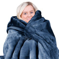 Laura Hill 800gsm Faux Mink Throw 220x240cm Queen Blue Double-sided