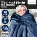 Laura Hill 800gsm Faux Mink Throw 220x240cm Queen Blue Double-sided