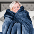 Laura Hill 800gsm Faux Mink Throw 220x240cm Queen Blue Double-sided