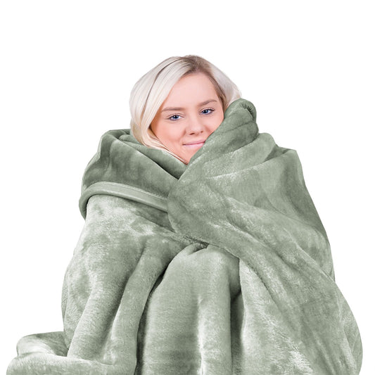 Laura Hill 800GSM Mink Blanket Queen 220x240cm Sage